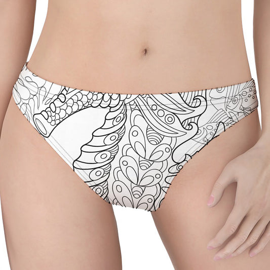 Black And White Seahorse Print Women's Thong