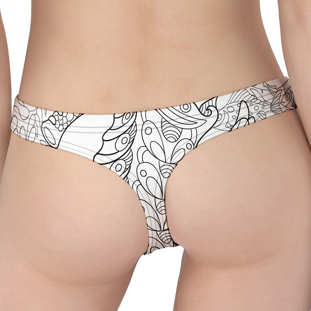Black And White Seahorse Print Women's Thong