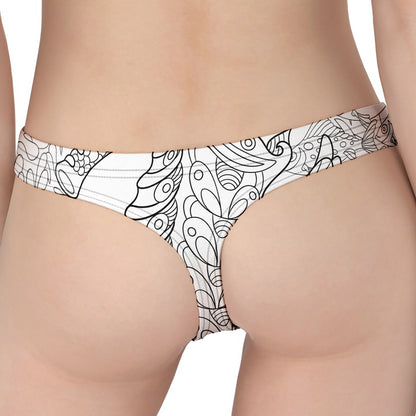 Black And White Seahorse Print Women's Thong