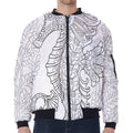 Black And White Seahorse Print Zip Sleeve Bomber Jacket