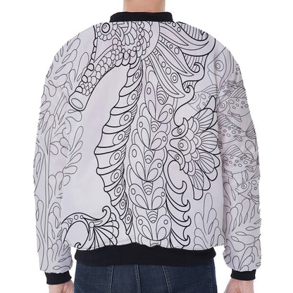 Black And White Seahorse Print Zip Sleeve Bomber Jacket