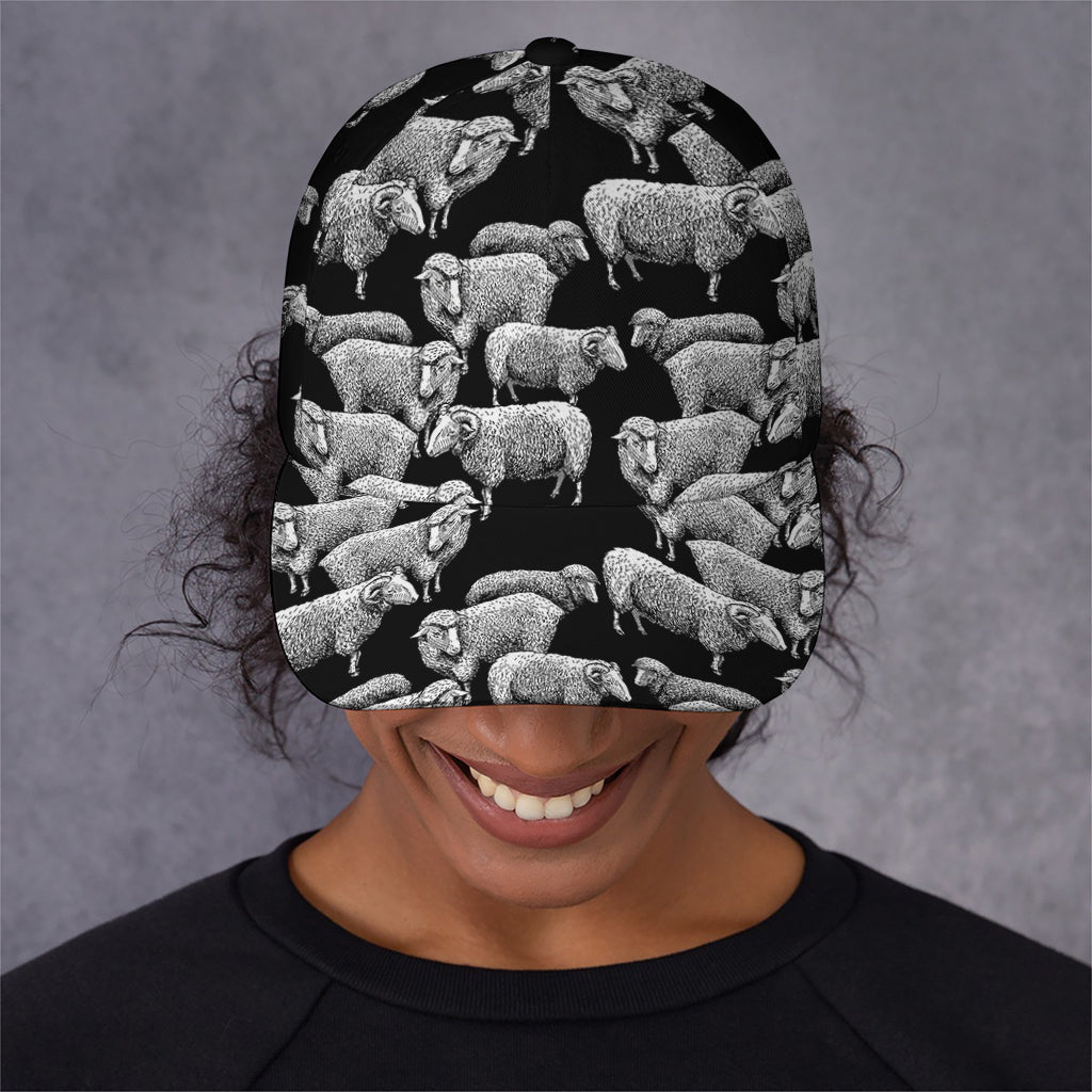 Black And White Sheep Pattern Print Baseball Cap