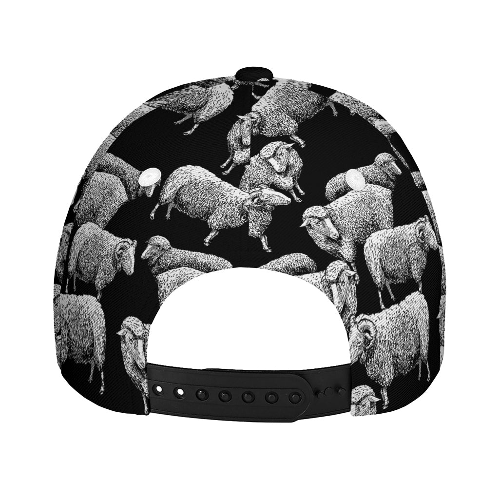 Black And White Sheep Pattern Print Baseball Cap