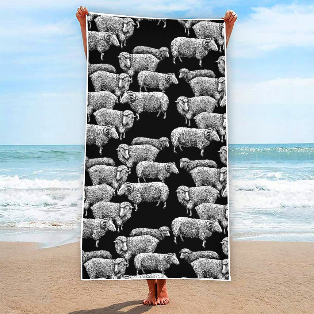 Black And White Sheep Pattern Print Beach Towel