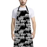 Black And White Sheep Pattern Print Bib Apron With Pocket