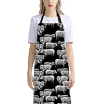 Black And White Sheep Pattern Print Bib Apron With Pocket