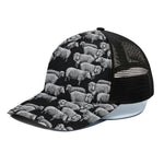 Black And White Sheep Pattern Print Black Mesh Trucker Cap