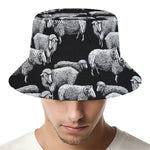 Black And White Sheep Pattern Print Bucket Hat