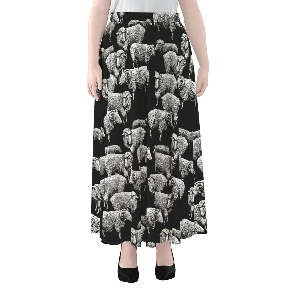 Black And White Sheep Pattern Print Chiffon Maxi Skirt