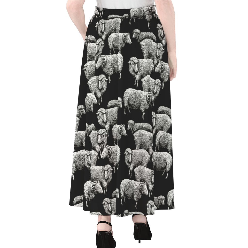Black And White Sheep Pattern Print Chiffon Maxi Skirt