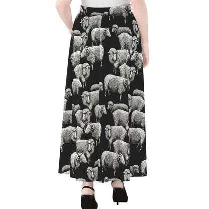 Black And White Sheep Pattern Print Chiffon Maxi Skirt