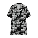 Black And White Sheep Pattern Print Cotton Hawaiian Shirt