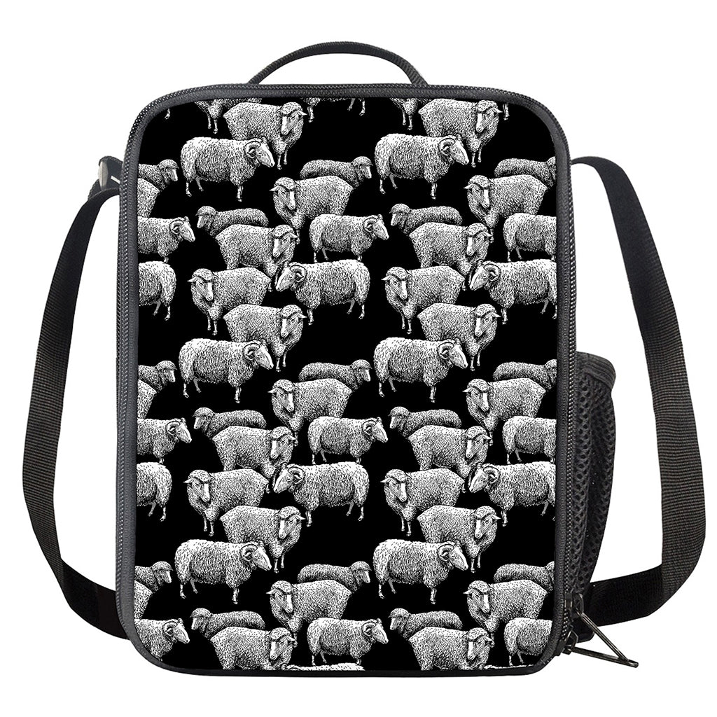 Black And White Sheep Pattern Print Crossbody Lunch Bag