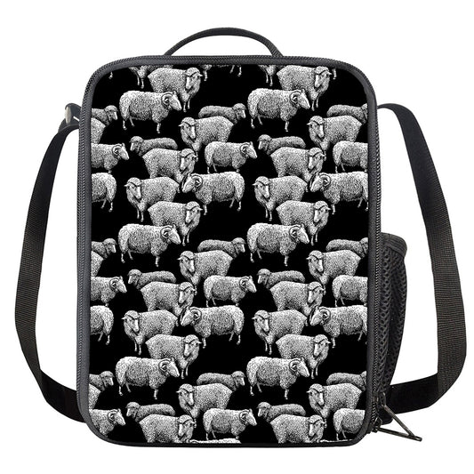 Black And White Sheep Pattern Print Crossbody Lunch Bag