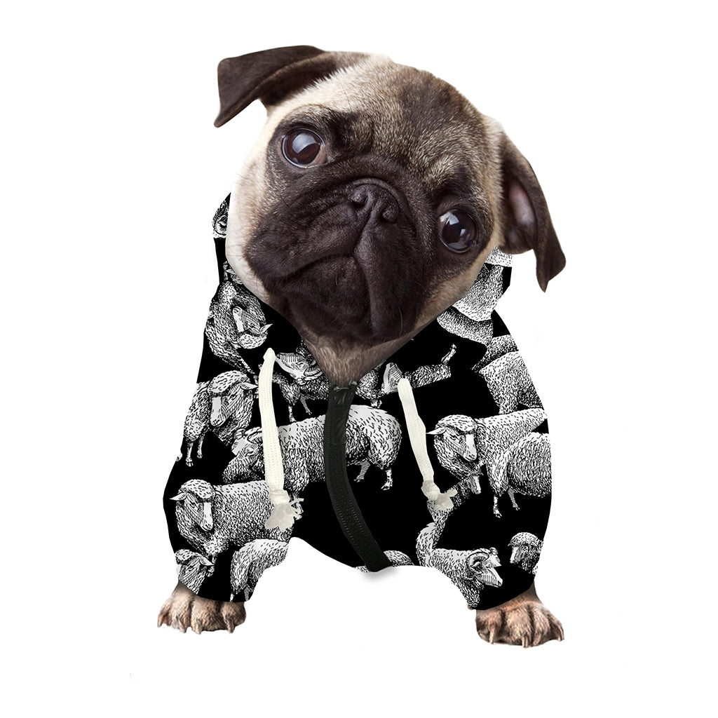 Black And White Sheep Pattern Print Dog Zip Up Hoodie