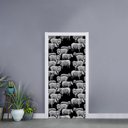 Black And White Sheep Pattern Print Door Sticker