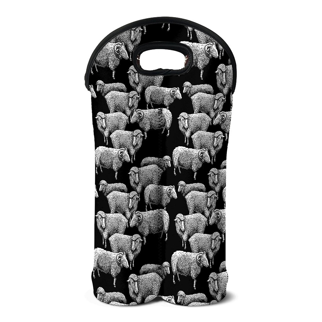 Black And White Sheep Pattern Print Double Neoprene Wine Tote
