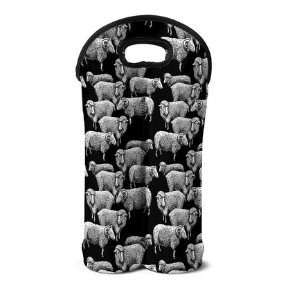 Black And White Sheep Pattern Print Double Neoprene Wine Tote