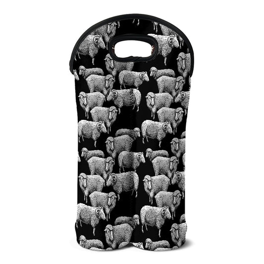 Black And White Sheep Pattern Print Double Neoprene Wine Tote