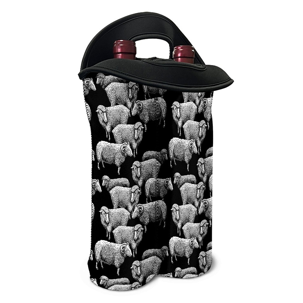 Black And White Sheep Pattern Print Double Neoprene Wine Tote