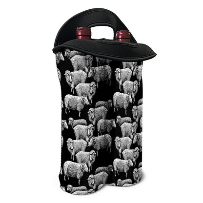 Black And White Sheep Pattern Print Double Neoprene Wine Tote