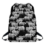 Black And White Sheep Pattern Print Drawstring Backpack