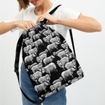 Black And White Sheep Pattern Print Drawstring Backpack