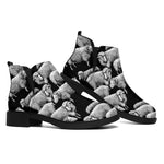 Black And White Sheep Pattern Print Flat Ankle Boots