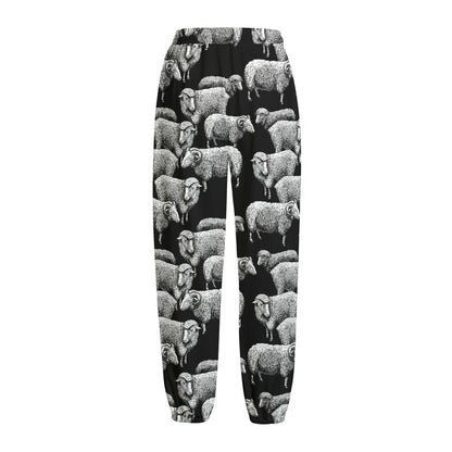Black And White Sheep Pattern Print Fleece Lined Knit Pants