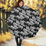 Black And White Sheep Pattern Print Foldable Umbrella