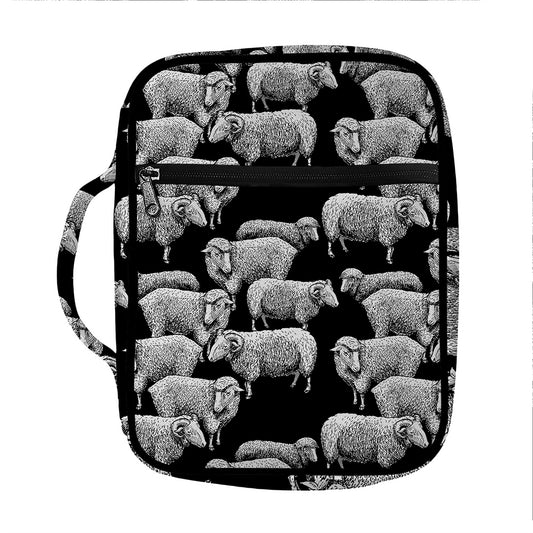 Black And White Sheep Pattern Print Front Pocket Bible Bag