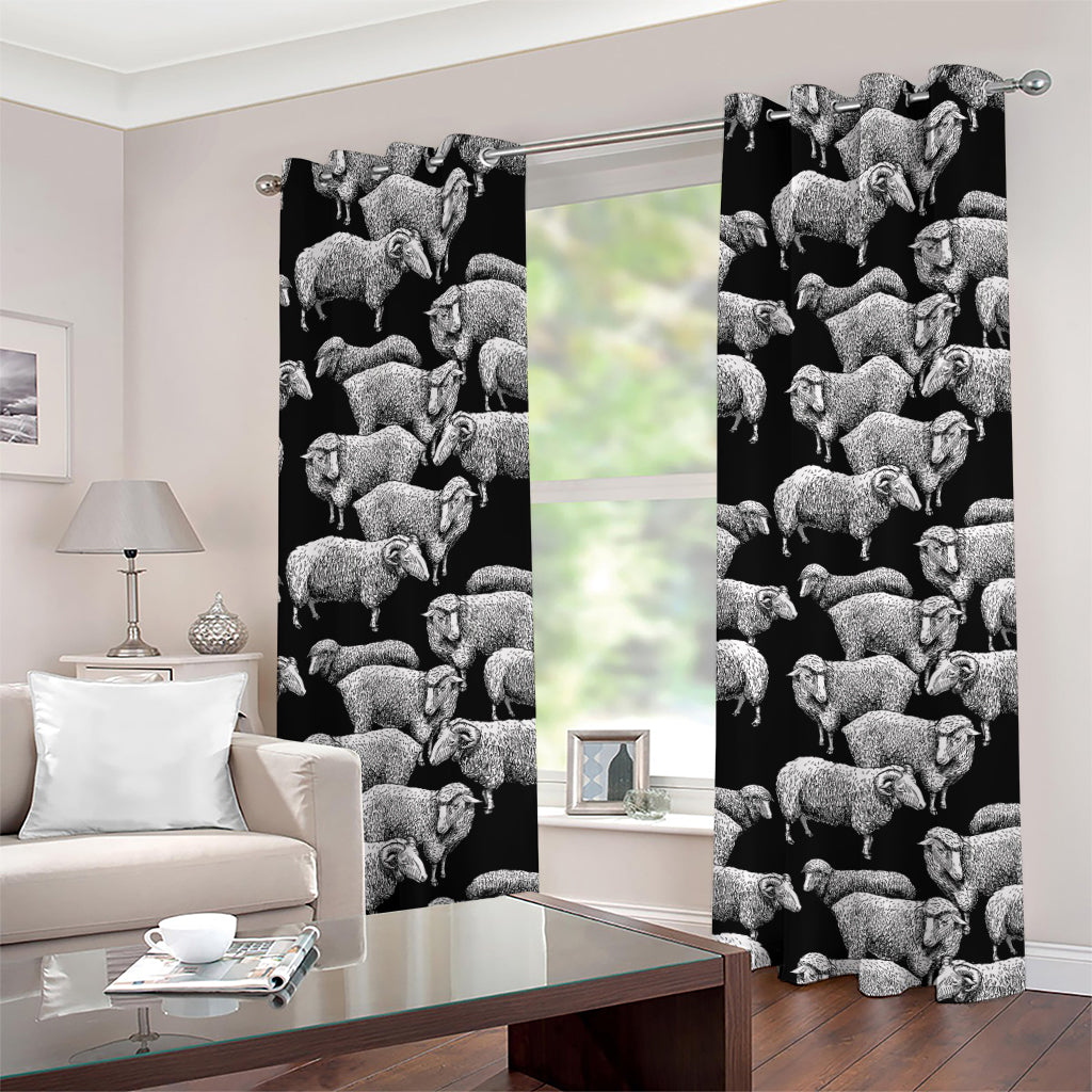 Black And White Sheep Pattern Print Grommet Curtains
