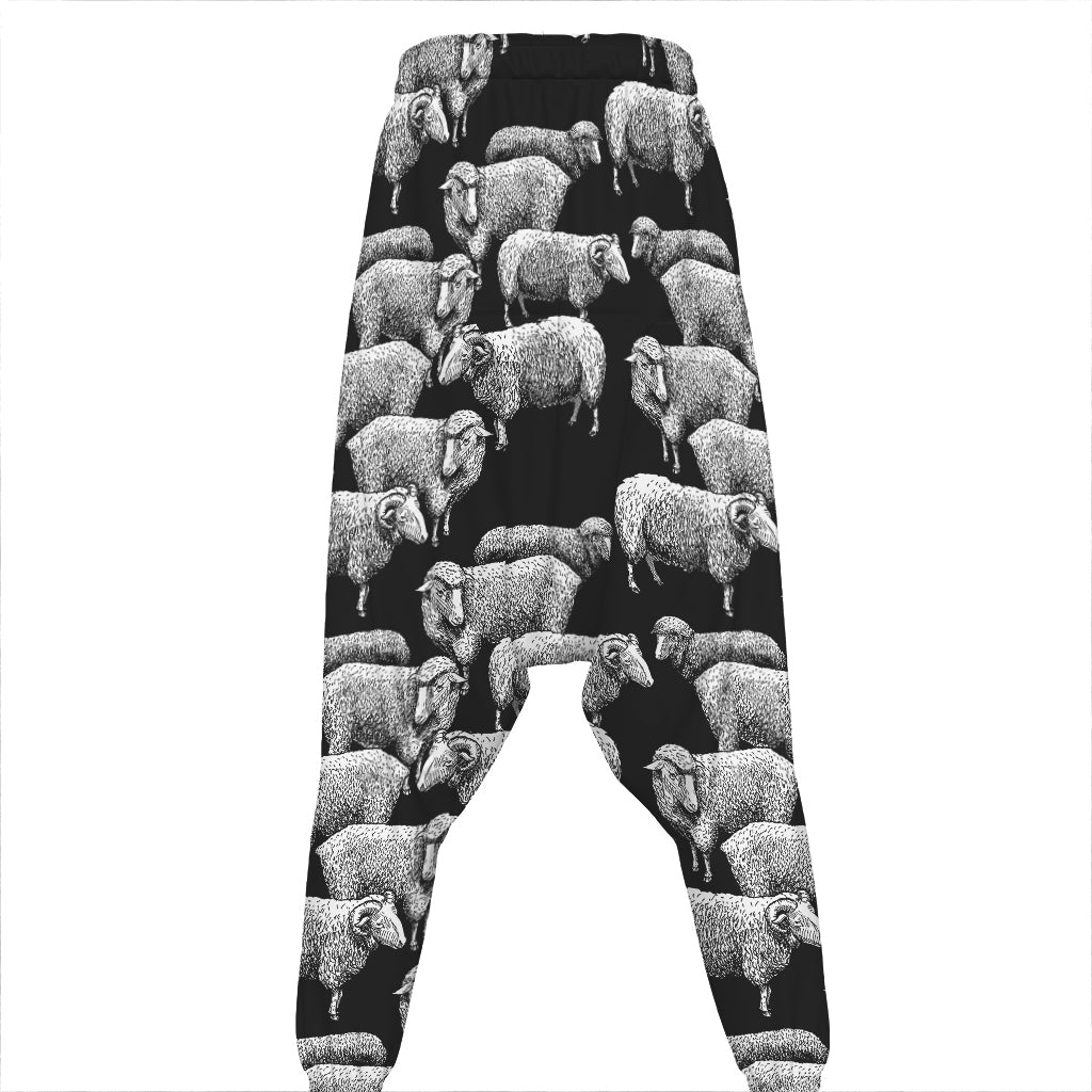 Black And White Sheep Pattern Print Hammer Pants