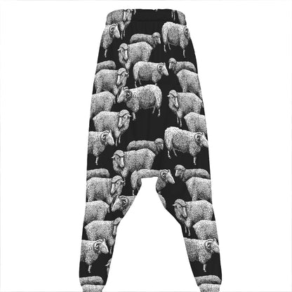 Black And White Sheep Pattern Print Hammer Pants