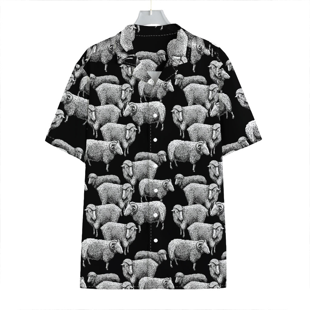 Black And White Sheep Pattern Print Hawaiian Shirt