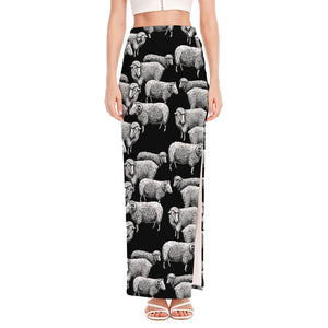 Black And White Sheep Pattern Print High Slit Maxi Skirt