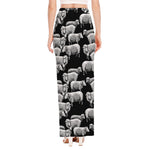 Black And White Sheep Pattern Print High Slit Maxi Skirt