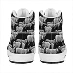 Black And White Sheep Pattern Print High Top Leather Sneakers