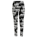 Black And White Sheep Pattern Print High-Waisted Pocket Leggings