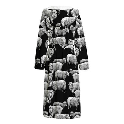 Black And White Sheep Pattern Print Hooded Bathrobe