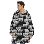 Black And White Sheep Pattern Print Hoodie Blanket