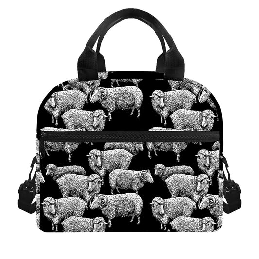 Black And White Sheep Pattern Print Insulated Lunch Bag