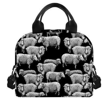 Black And White Sheep Pattern Print Insulated Lunch Bag