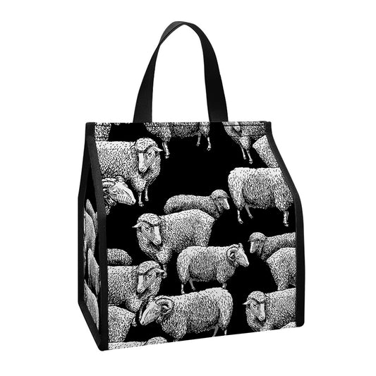 Black And White Sheep Pattern Print Insulated Lunch Tote