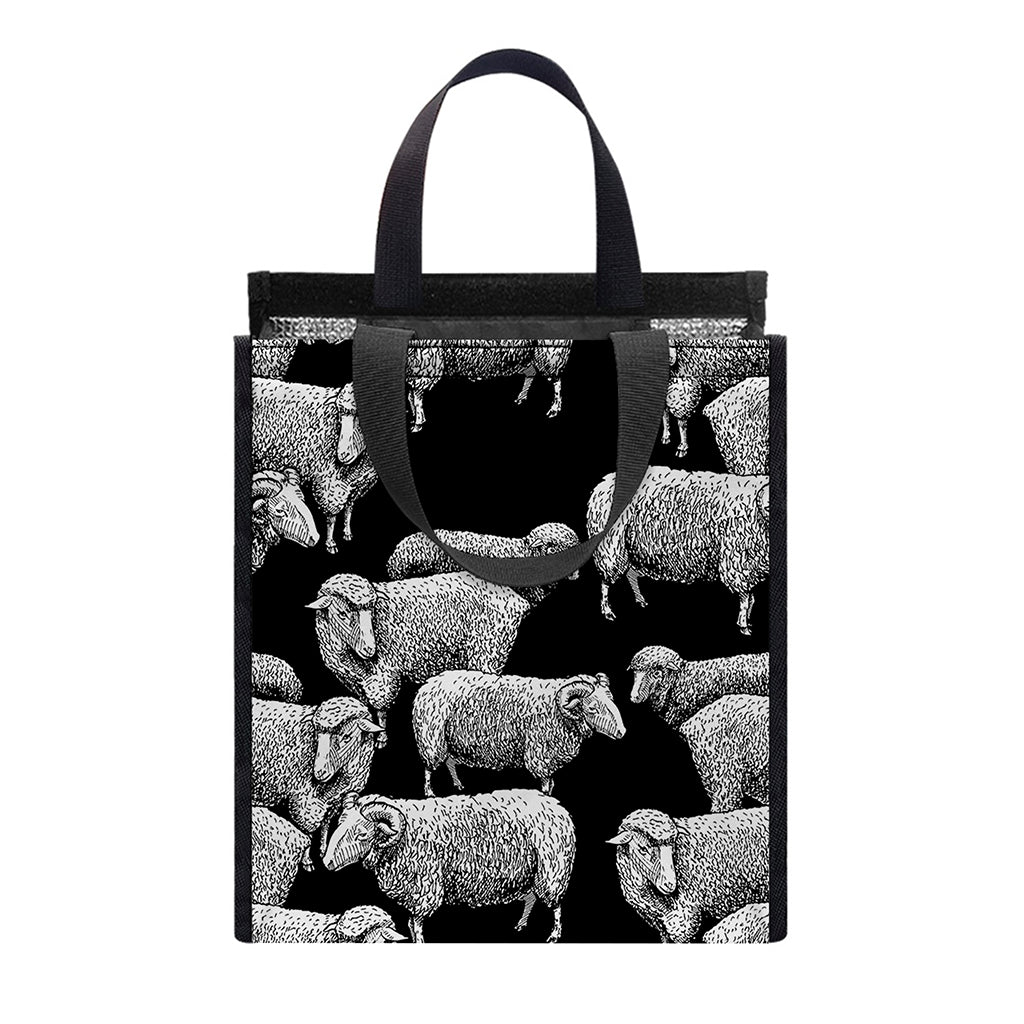 Black And White Sheep Pattern Print Insulated Lunch Tote