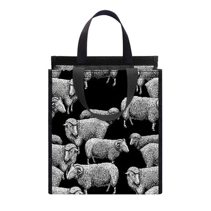 Black And White Sheep Pattern Print Insulated Lunch Tote