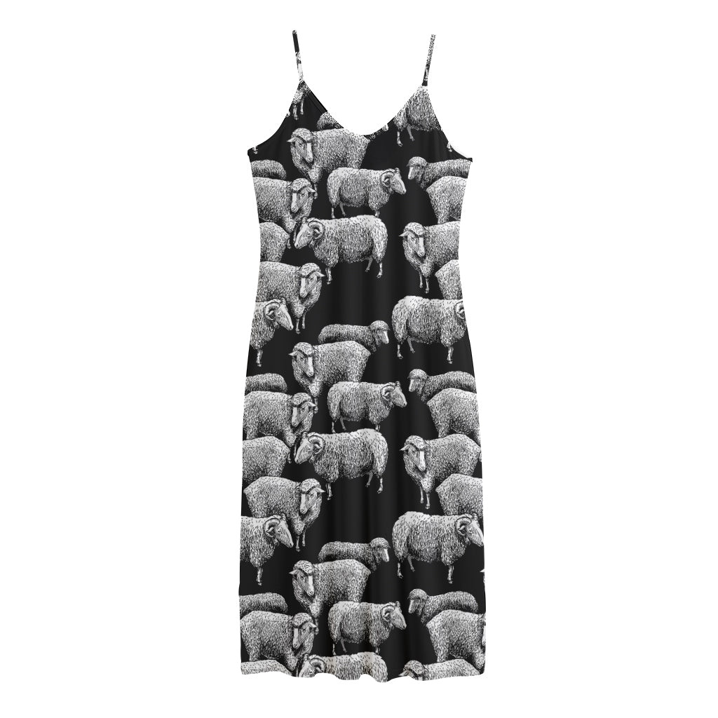 Black And White Sheep Pattern Print Jersey Midi Cami Dress
