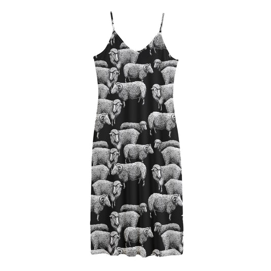 Black And White Sheep Pattern Print Jersey Midi Cami Dress