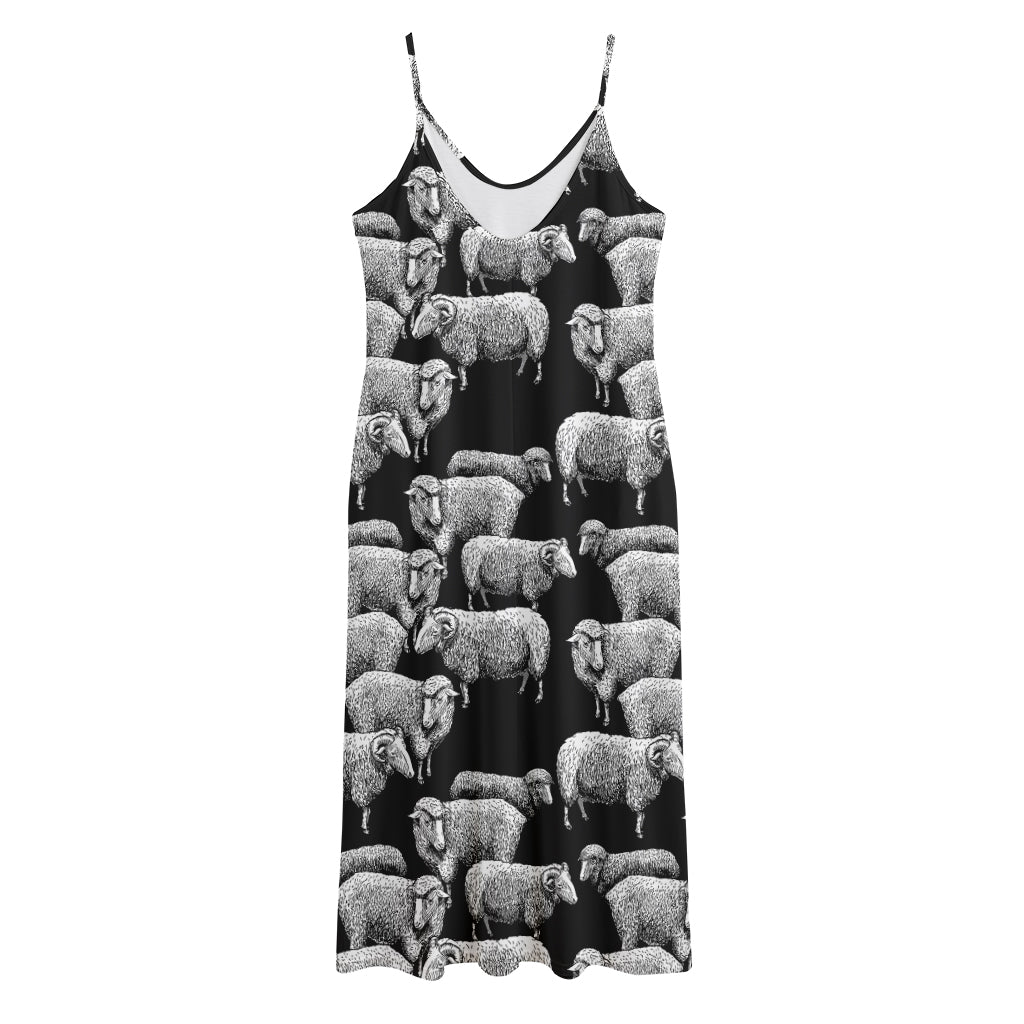 Black And White Sheep Pattern Print Jersey Midi Cami Dress