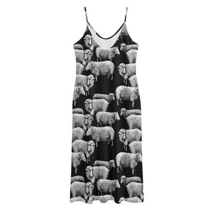 Black And White Sheep Pattern Print Jersey Midi Cami Dress